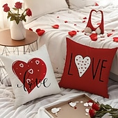 voordelige Kussens, inzetstukken en deksels-Kussensloop met rode hartjesprint voor Valentijnsdag, feestelijk "liefde"-design, decoratief kussen in Europese stijl, perfect voor op de bank of in de woonkamer, ideaal voor Valentijnsdag thuis en