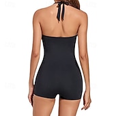 abordables Rash Guards de Una Pieza-Mujer Traje de baño Traje de baño de una pieza fruncido Trajes de baño Color sólido Cabestro Elástico Sin Mangas Bañadores Surf Playa Vocación Verano