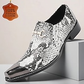 cheap Premium Leather Loafers-Men's White Snake Print Slip-On Shoes with Metal Accents – Stylish Formal Shoes for Evening Wear and Fashion-Forward Occasions