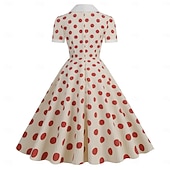 preiswerte Kleider-1950er Retro Vintage Rockabilly Midlänge Swing-Kleid Ausgestelltes Kleid Kurze Ärmel Tupfen Tailliert und ausgestellt Kostüm Damen Karneval Valentinstag Lässig Heimkehr Retro-Mottoparty Erwachsene