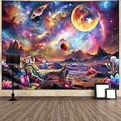 abordables Tapisseries à la lumière noire-Tapisserie murale lumineuse à effet ultraviolet, motif astronaute, galaxie, espace, phosphorescente, univers psychédélique, planètes, ciel étoilé néon, décoration murale pour la maison