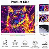 levne Tapiserie Blacklight-závěsná tapiserie s černým světlem a psychedelickým motivem kočky, ideální pro psychedelickou výzdobu pokoje, neonové umění na zeď do koleje nebo obývacího pokoje