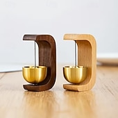 abordables Esculturas-Paquete de 2 timbres magnéticos de madera maciza con ventosa para abrir puertas, alerta de entrada adhesiva inalámbrica con timbre suave para el hogar, la oficina, la tienda y las puertas para