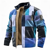 preiswerte Geometrisches Muster-Herren Geometrisch Karomuster Fleece Jacke Pullover Mode Täglich Einfach Lässig Stehkragen Reißverschluss Outdoor Urlaub Geschenk Ausgehen Blau Rote Braun Grau Tasche Reißverschluss vorne Herbst