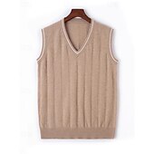 halpa Miesten villapaita-Miesten Neulepusero Mekko villapaita Liivi Neulottu villapaita Joustin Neuloa Tavalliset topit Kudottu Väripalikka V kaula-aukko Muoti Katutyyli liiketoiminta Loma Vaatetus Hihaton Syksy Talvi Kameli