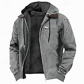 baratos Moletom com capuz de lã-Homens Moletom Full Zip Hoodie Linha Sherpa Verde Tropa Azul Marron Cinzento Com Capuz Tecido Bolsos Desportos e Ar livre Diário Feriado Poliéster Vintage Roupa de rua Casual Outono &amp; inverno Roupa