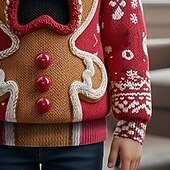 ieftine Pulovere și cardigane-Crăciun Fete 3D Gingerbread Men Pulover urât de Crăciun cadou de Craciun Pulover Manșon Lung Tipărire 3D Toamnă Iarnă Modă Petrecere Copii 4-12 ani Stil Nautic În aer liber Zilnic Fit regulat