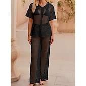 رخيصةأون ملابس علوية للشاطئ-نسائي ملابس السباحة تغطية الجسم 2 قطعة ملابس السباحة مقصوص محبوك العطلة ملابس الشاطئ لون الصلبة رقبة دائرية كم قصير بدلة سباحة