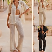 رخيصةأون ملابس علوية للشاطئ-نسائي ملابس السباحة تغطية الجسم 2 قطعة ملابس السباحة مقصوص محبوك العطلة ملابس الشاطئ لون الصلبة رقبة دائرية كم قصير بدلة سباحة