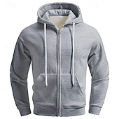 お買い得  メンズベーシックパーカー-男性用 パーカー フルジップパーカー パーカーをジップアップ ブラック ネービーブルー ライト ダックグレー グレー フード付き 平織り ポケット 日常 スポーツ 週末 ストリートファッション デザイナー カジュアル 秋 冬 衣類 パーカー トレーナー