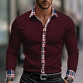 halpa Geometric Pattern-Miesten Geometrinen Ruudukko / Plaid Paita Button Up paita Rento kauluspaita Pitkähihainen Muoti rento ulko- Arkikäyttö Kevät Syksy Sänkyjen avaus 3D-tulostus kauluspaidat Musta Valkoinen Viini