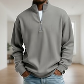 economico T-shirt in velluto a coste-Per uomo Camicia di Velluto a Coste Maglietta Manica Lunga Zip a un quarto Autunno Primavera &amp; Autunno Tinta unica Moda Moderno Casual Con zip Caldo Casuale All'aperto Casual Nero Blu scuro Grigio