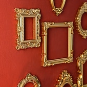 tanie Rzeźby-1 szt. Materiał żywiczny w stylu europejskim, trójwymiarowa, wzorzysta złota rama do dekoracji, dekoracja ścienna DIY, odpowiednia do zdjęć, dekoracja salonu, dekoracja miniaturowego domu