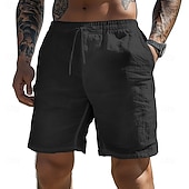 cheap Holiday-Men's Shorts Summer Shorts Beach Shorts Baggy Shorts Drawstring Elastic Waist Straight Leg Plain Comfort Breathable Short Casual Daily Outdoor Vacation Classic Style Black White Inelastic