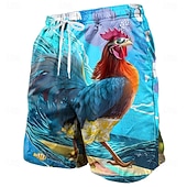  Per uomo Gallo Novità Pollo fresco Costumi da bagno Pantaloncini da mare Pantaloncini da Surf Misura del girovita medio Divertente Camicia hawaiana Vacanza al Mare Tasche Laterali fodera in rete