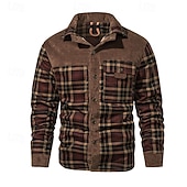 economico Giubbotti e cappotti da uomo-Per uomo Cappotto Invernale Giacca in Pile Giacca Casual Casuale Quotidiano Calore Termico Tasca Bottonato Autunno Inverno Plaid Streetwear Quotidiano Colletto Mao Regolare Rosso Verde scuro Marrone