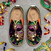 economico Scarpe da donna-Scarpe slip-on a punta larga da donna per il Mardi Gras – Suola interna morbida e imbottita stampa artistica di maschera veneziana scarpe festive artistiche per parate costumi uscite casuali e