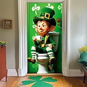 olcso Ünnepi faliszőnyegek-Szent Patrik-napi ajtófüggöny, manóminta, zöld ír téma, ünnepi ajtódísz Szent Patrik-napi ünnepségre és lakberendezésre.
