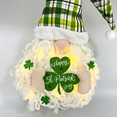 olcso Dekoratív fények-Szent Patrik-napi ír koszorú LED-es fényekkel, lóhere, arctalan baba, törpe dísz, 60x30cm, beltéri/kültéri veranda, fali dekoráció, nappali, étkező, parti ünnepi dekoráció