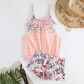 abordables Surfing Tankinis &amp; Bikinis-Mujer Traje de baño con estampado floral Traje de baño Tankini Floral Elástico Sin Mangas Bañadores Surf Playa Vocación Verano