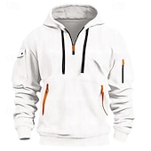 economico felpe con cappuccio da uomo di base-Per uomo Felpa con cappuccio Maglione Felpa con cappuccio e zip corta Blu Nero Bianco Rosso Cachi Con Cappuccio Semplice Jacquard Tasca Testurizzato Quotidiano Sport &amp; Outdoor Ferie Streetwear