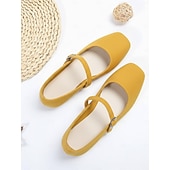 cheap Women's Shoes-Women's Mardi Gras Mustard Yellow Mary Jane Flats with Square Toe – Retro Style, Comfortable Fit, Perfect for Carnival, Festivals, and Daily Wear