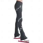 זול מכנסי החלקה על הקרח ולגינס-מכנסיים להחלקה אמנותית בגדי ריקוד נשים בנות החלקה על הקרח תחתיות אפור כהה שחור ורוד סטרצ'י (נמתח) הדרכה תחרות ביגוד להחלקה על הקרח שמור על חום הגוף קריסטלים / אבנים נוצצות החלקה על קרח החלקה אמנותית