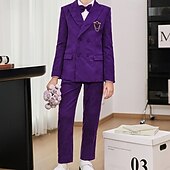 abordables Trajes y Atuendos de Portador de Anillos-Traje de portador de anillos de 5 piezas, blazer para niños &amp; pantalones  &amp;camisas &amp;Traje formal para niño, estilo casual, para exteriores, para fiestas, a la moda, básico, color liso, con bolsillos y