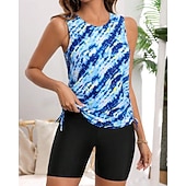 Χαμηλού Κόστους Surfing Tankinis και Bikinis-Γυναικεία Μαγιό Τανκίνι Δύο Κομμάτι Μαγιό Γραφική Φαρδύ μανίκι Προστασία UV Υψηλή Ελαστικότητα Αμάνικο Μαγιό Σέρφινγκ Καταδύσεις Ψαροντούφεκο Καλοκαίρι