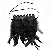 abordables Accesorios-Carnaval 2026 Accesorios de Samba del Carnaval de Río Puños de Muñeca de Plumas Negras para Mujeres Puños de Raso de Encaje Disfraz de Actuación Festival Brasil