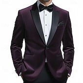 abordables blazer de fête-Veste blazer en velours pour homme, col fermé, mode Noël, fête, couleur unie, jaune, rouge, bleu, coupe ajustée, simple boutonnage, un bouton