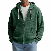 economico felpe con cappuccio da uomo di base-Per uomo Felpa con cappuccio Felpa con cappuccio a zip intera Felpa con cappuccio a nido d'ape Aalbicocca Bianco Rosso Blu marino Verde scuro Con Cappuccio Semplice Cerniera Testurizzato Casuale