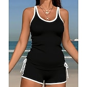 abordables Surfing Tankinis &amp; Bikinis-Mujer Traje de baño Tankini 2 Piezas Color sólido Utra ligero (UL) Protección UV Elástico Sin Mangas Bañadores Surf Submarinismo Verano
