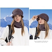 abordables chauffage et refroidissement-Ensemble bonnet et cache-cou en maille pour femme, bonnet thermique doublé polaire avec visière et protection des oreilles, ensemble bonnet et écharpe chauds en maille pour les voyages de ski et