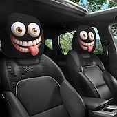 cheap Slipcovers-2pcs Cartoon Big-Eyed Face Printed Car Headrest Covers, Interior Decoration, Universal Fit, Washable, Easy to Install, Suitable for Long Trips Or Road Trips, Perfect Quirky Car Decoration