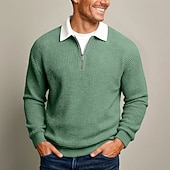 economico Polo classica da uomo-Per uomo Magliette Polo a Nido d'Ape Testurizzato Casuale Streetwear Collo ripiegato Manica Lunga Moda Tempo libero Blocco di colori Con zip Patchwork Autunno Primavera &amp; Autunno Tutte le stagioni