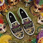 tanie Buty damskie-Kobiece buty płócienne slip-on z nadrukiem koralików i lilii – Stylowe i wygodne obuwie na karnawałowe parady letnie uroczystości imprezy tematyczne i codzienne wyjścia