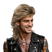 Недорогие Исторические парики-Мужской парик в стиле 80-х, рок-муллет, ретро-прическа коричневого цвета для косплея и вечеринок. &amp;винтажная мода