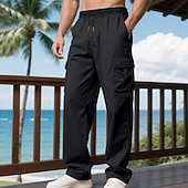 baratos Calças Cargo-Homens Calças Cargo Calças Calças largas Com Cordão Cintura elástica Bolso multi Tecido A Prova de Vento Conforto Diário Ao ar livre Feriado Roupa de rua à moda Preto Verde Tropa