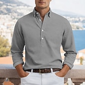 preiswerte Herren Popover Hemden-Herren Hemd Popover-Hemd Durchgeknöpft Hemd Freizeithemd Marineblau Dunkelblau Grau Leicht Blau Langarm Einfach Umlegekragen Lässig Outdoor Knöpfe Bekleidung Neutral Mode Täglich Lässig