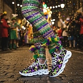 cheap Women's Shoes-Women's Mardi Gras Confetti Print Lace-Up Athletic Sneakers - Cushioned Comfort Festive Shoes for Carnival Parades, Street Celebrations, Daily Errands &amp; Summer Outdoor Activities