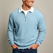 economico Polo classica da uomo-Per uomo Magliette Polo a Nido d'Ape Testurizzato Casuale Streetwear Collo ripiegato Manica Lunga Moda Tempo libero Blocco di colori Con zip Patchwork Autunno Primavera &amp; Autunno Tutte le stagioni