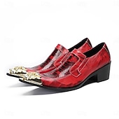 abordables Mocassins en cuir de qualité supérieure-Chaussures habillées rouges vernies pour homme avec bout doré, chaussures de cérémonie élégantes pour les mariages et les réceptions formelles.