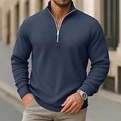 ieftine Polo clasic pentru bărbați-Bărbați Cămasă Corduroy Tricouri polo Casual Stradă Quarter Zip Manșon Lung Modă Modern Culoare solidă Fermoar Cald Toamna iarna Toamnă Primăvara &amp; toamnă Fit regulat Negru Trifoi Albastru Deschis