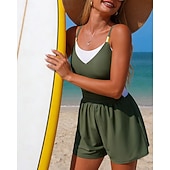 tanie Rash guardy One Piece-Damskie Strój kąpielowy One Pieces Kostium kąpielowy z wysokim stanem i marszczeniami Blokowanie kolorów Elastyczny Bez rękawów Kąpielówki Surfing Nurkowanie z rurką Pływacki Lato