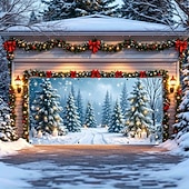 billige Garasje- og dørbanner-tapet Garasjeportdeksel Stor opphengning Snømann søt stil 3D Party Utendørs Ferie Bakgrunner for skyting Yard Hjemmedekor