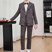 abordables Trajes y Atuendos de Portador de Anillos-Traje de portador de anillos de 5 piezas, blazer para niños &amp; pantalones  &amp;camisas &amp;Traje formal para niño, estilo casual, para exteriores, para fiestas, a la moda, básico, color liso, con bolsillos y