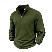 economico Polo classica da uomo-Per uomo Magliette Polo a Nido d'Ape Polo Vacanza Streetwear Zip a un quarto Manica Lunga Moda Essenziale Tinta unica Jacquard Primavera Autunno Vestibilità regolare Nero Bianco Vino Verde militare