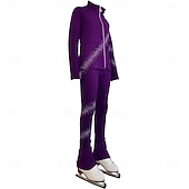 abordables Ropa de Entrenamiento de Patinaje Artístico-Chaqueta de patinaje artístico con pantalones para mujer y niña, ropa de patinaje sobre hielo, elástica, negra, para entrenamiento, competición, térmica, cálida, con cristales y diamantes de
