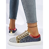 ieftine Adidași de Damă-Pentru femei Casual Toc Drept Vârf rotund Casual Imitație Piele Dantelat Argintiu Roșu+albastru